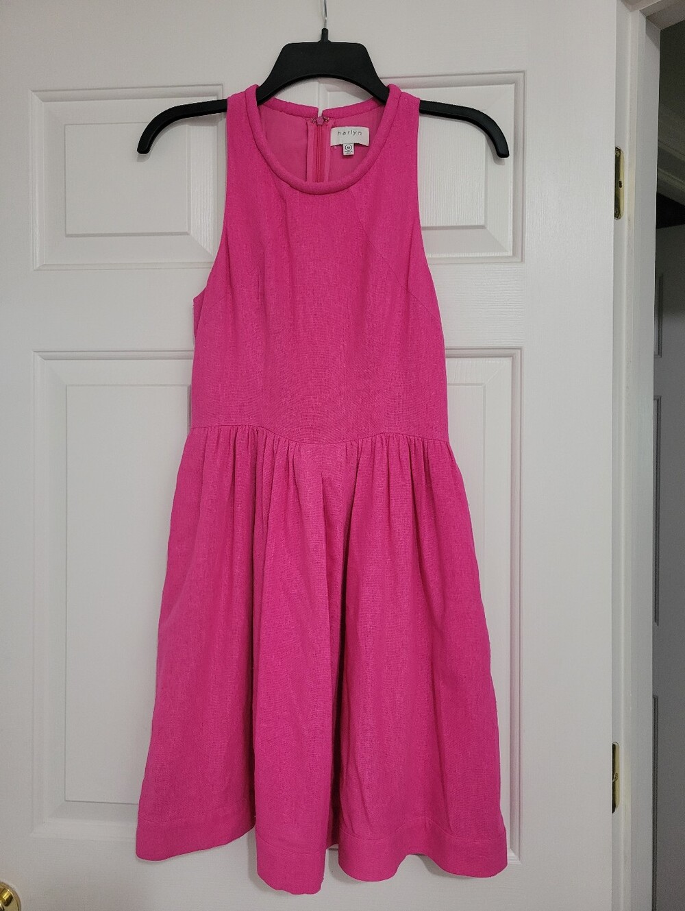 Harlyn XS Hot Pink Silk Fit & Flare Sleeveless Dress Barbiecore Coquette